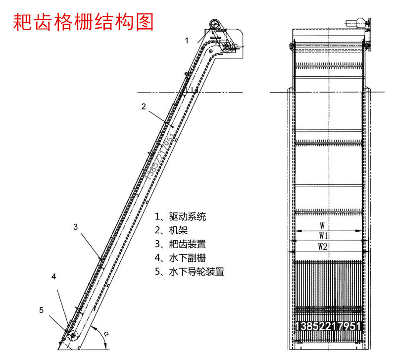 耙齒格柵除污機產(chǎn)品結構圖展示(圖1)